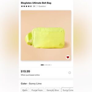 Blogilates belt bag sunny lime new